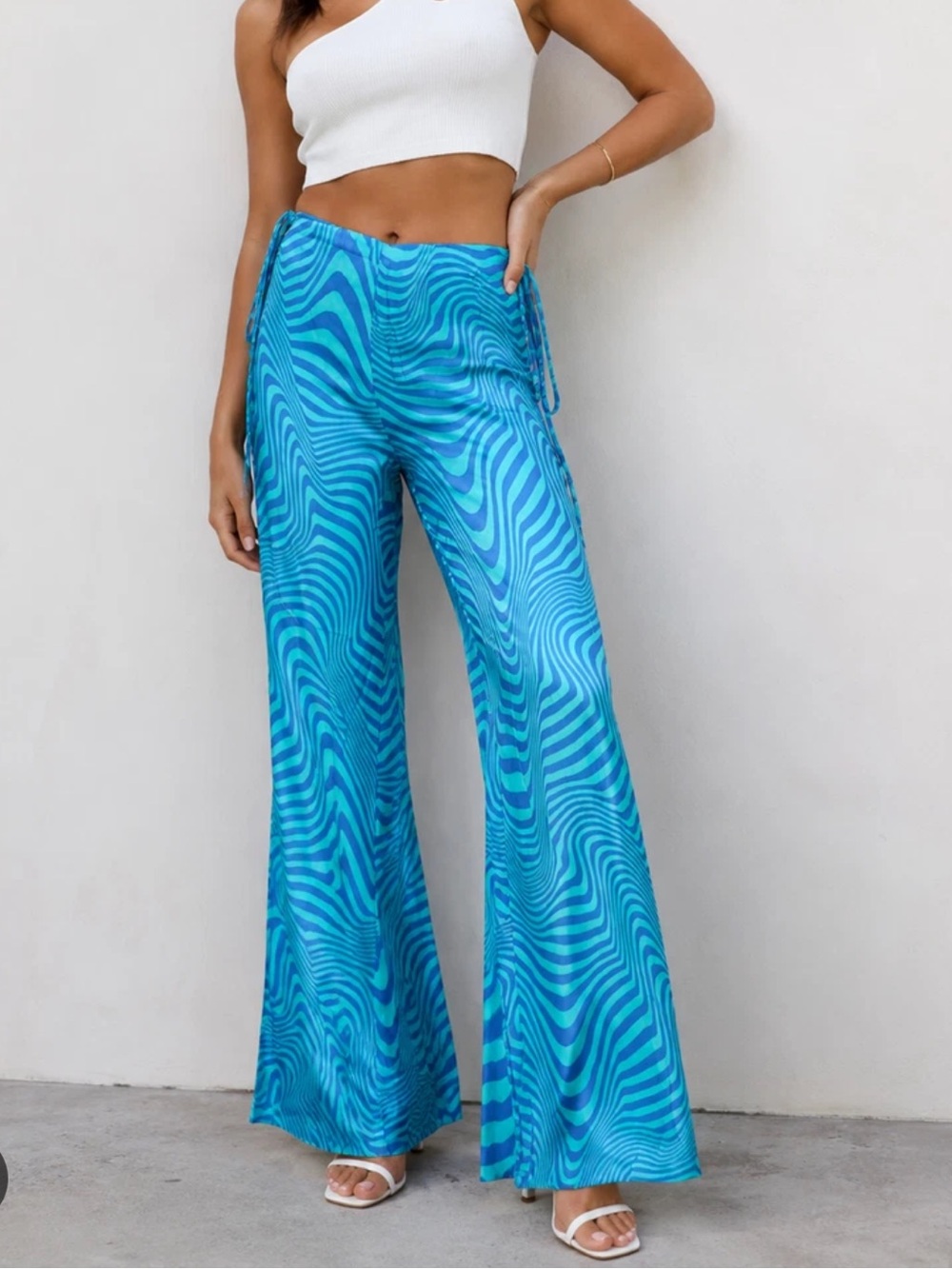 Zara Turquoise Wavy Print Flare Pants